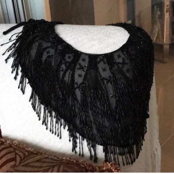 Victorian Vibes VTG Isabella Silk Beaded Shoulder Wrap Shawl - Picture 2 of 8